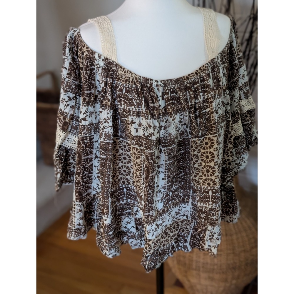 Boho Cottagecore Patchwork Blouse Free Spirit Lace Cami Cato Plus Size 22/24W